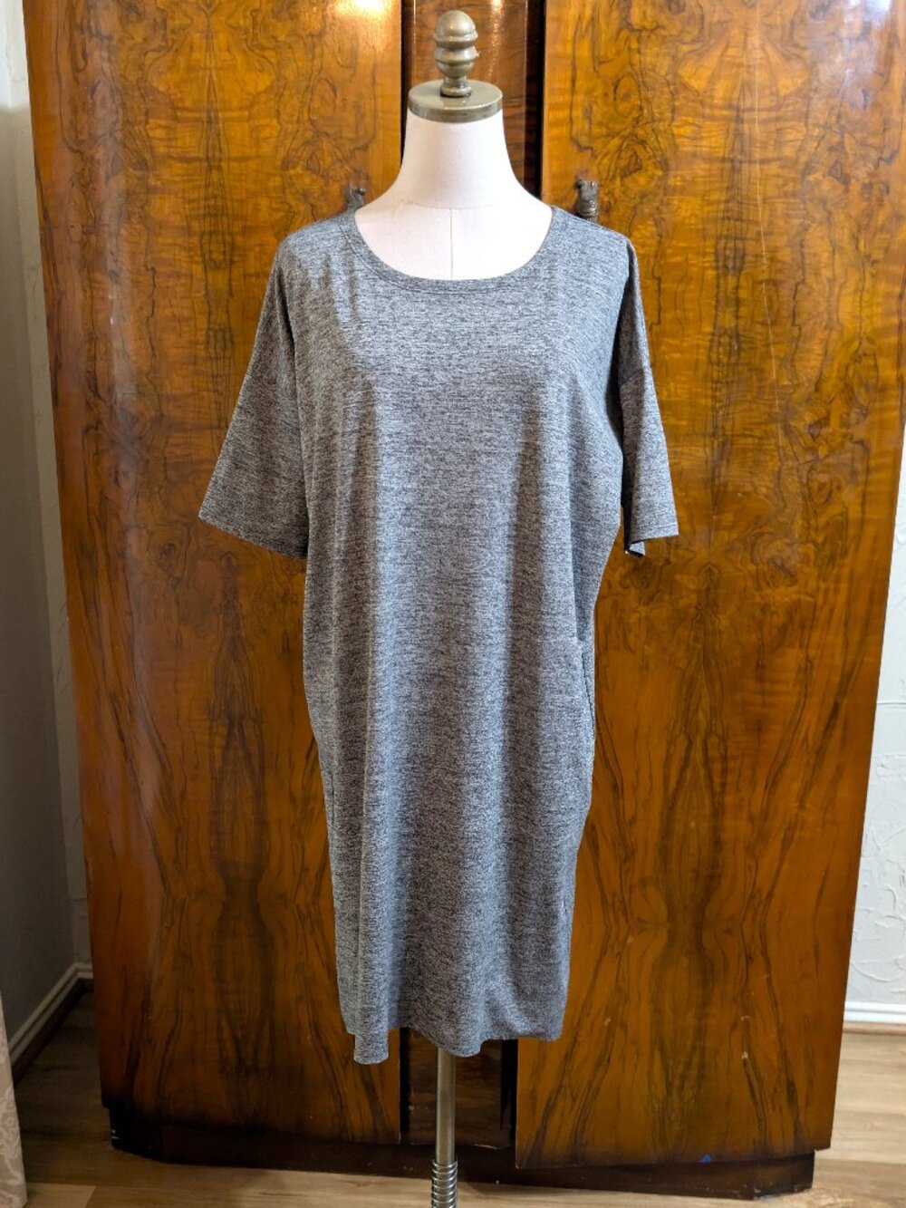 Eileen Fisher Recycled Tech Knit T-Shirt Dress M Gray Heather Relaxed Lagenlook